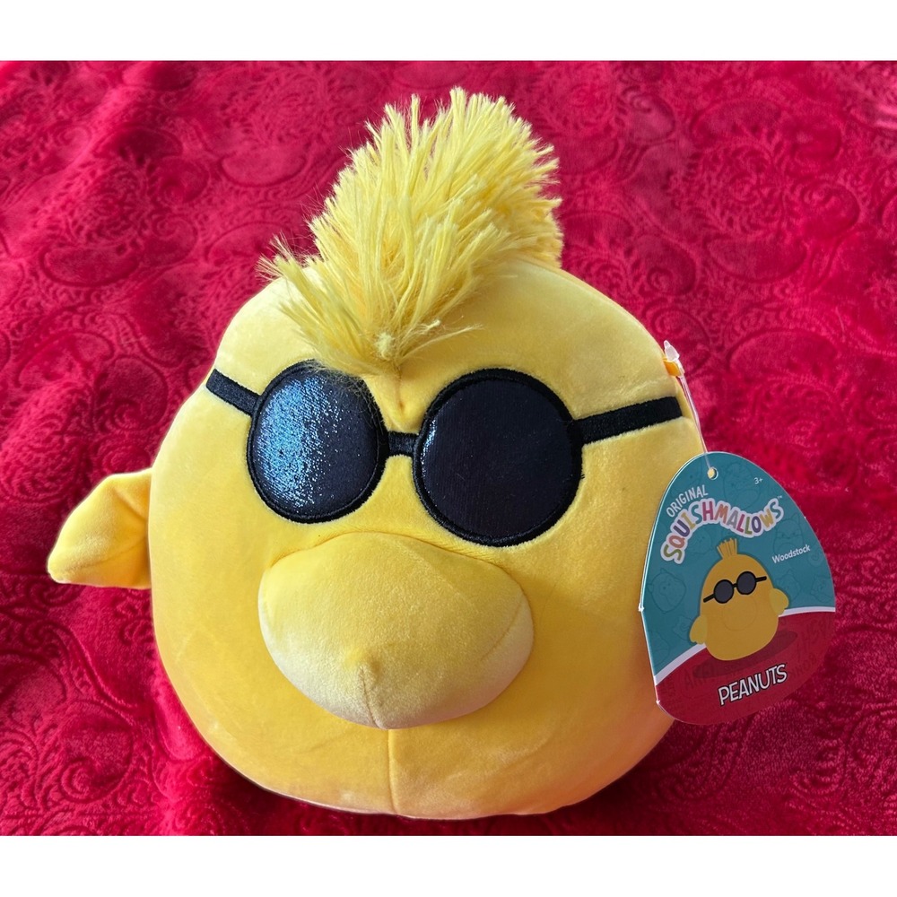NWT Squishmallows Woodstock‎ Peanuts Yellow Bird Plush with Sunglasses